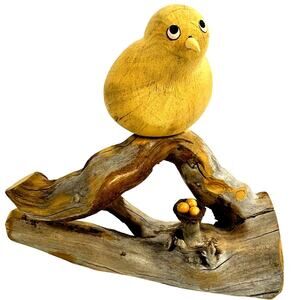 M. Ortega Santa Fe Folk Art Signed Carved Wood Bird and Nest Sculpture Driftwood